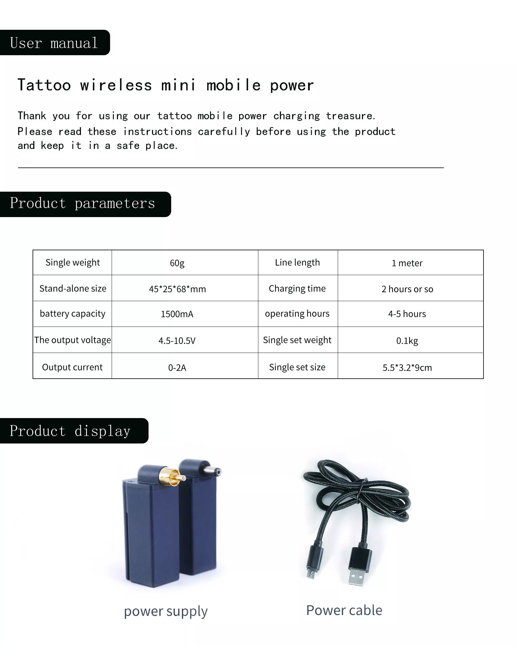 Fuente de alimentación inalámbrica para tatuajes Banco de energía portátil para máquina de tatuaje