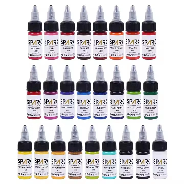 50 Color set Spark al por mayor de pigmento orgánico al por mayor 1 oz 30 ml de maquillaje de botella profesional desechable tatuaje de tinta temporal