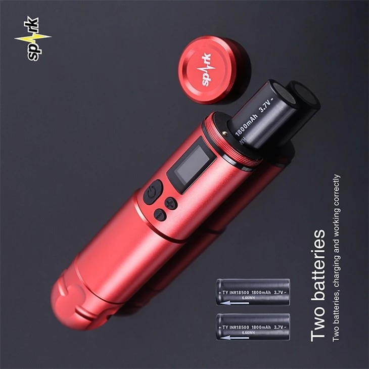 Máquina de tatuaje con pluma profesional, 2 baterías, máquina de tatuaje inalámbrica Spark