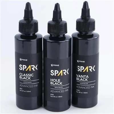 Spark Premium 4oz Tri - Juego de tinta de tatuaje negro de sombra: clásico, agujero y vanta negro para tatuaje superior y arte corporal