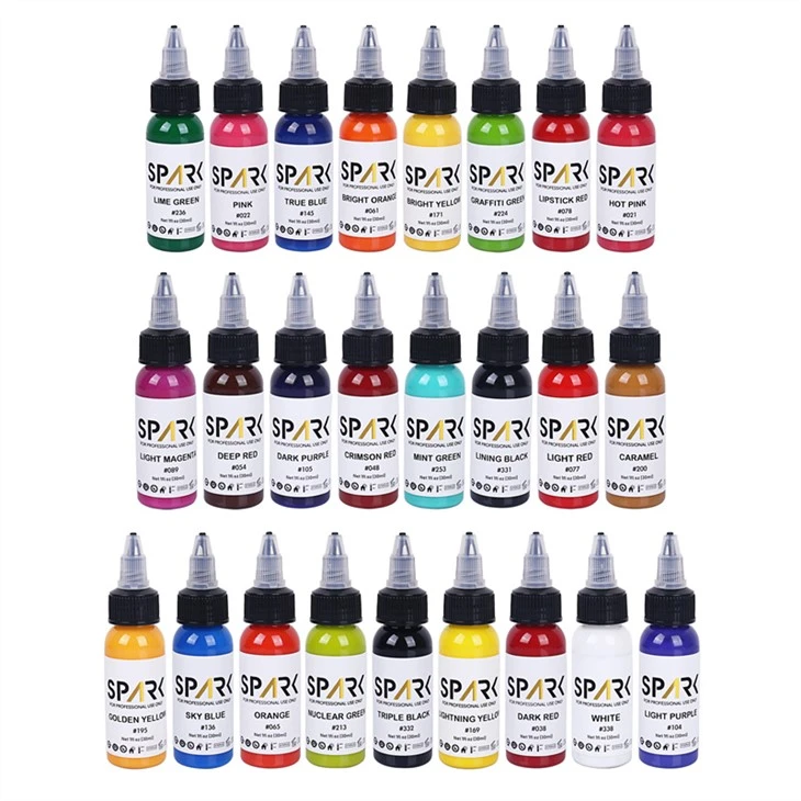 Juego de 25 colores, juego de tinta para tatuaje Spark, pantalla de tinta para tatuaje profesional, tinta para tatuaje sin plomo