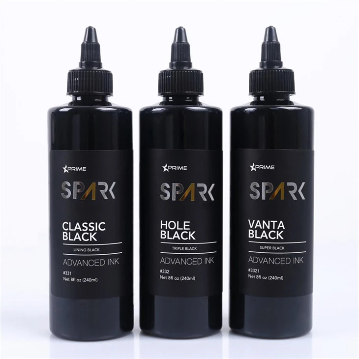 Serie de tinta negra de 8OZ, forro negro clásico, tinta para tatuaje de chispa negra, pantalla profesional de tinta para tatuaje