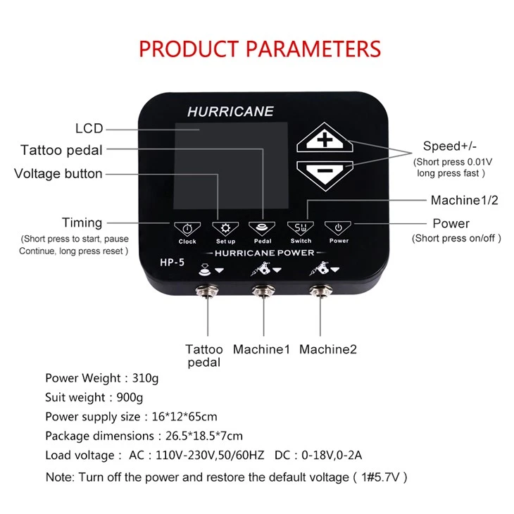Fuente de alimentación eléctrica del tatuaje de Hurricane Electric Digital para el arte corporal
