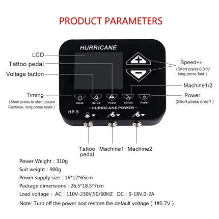 Fuente de alimentación eléctrica del tatuaje de Hurricane Electric Digital para el arte corporal